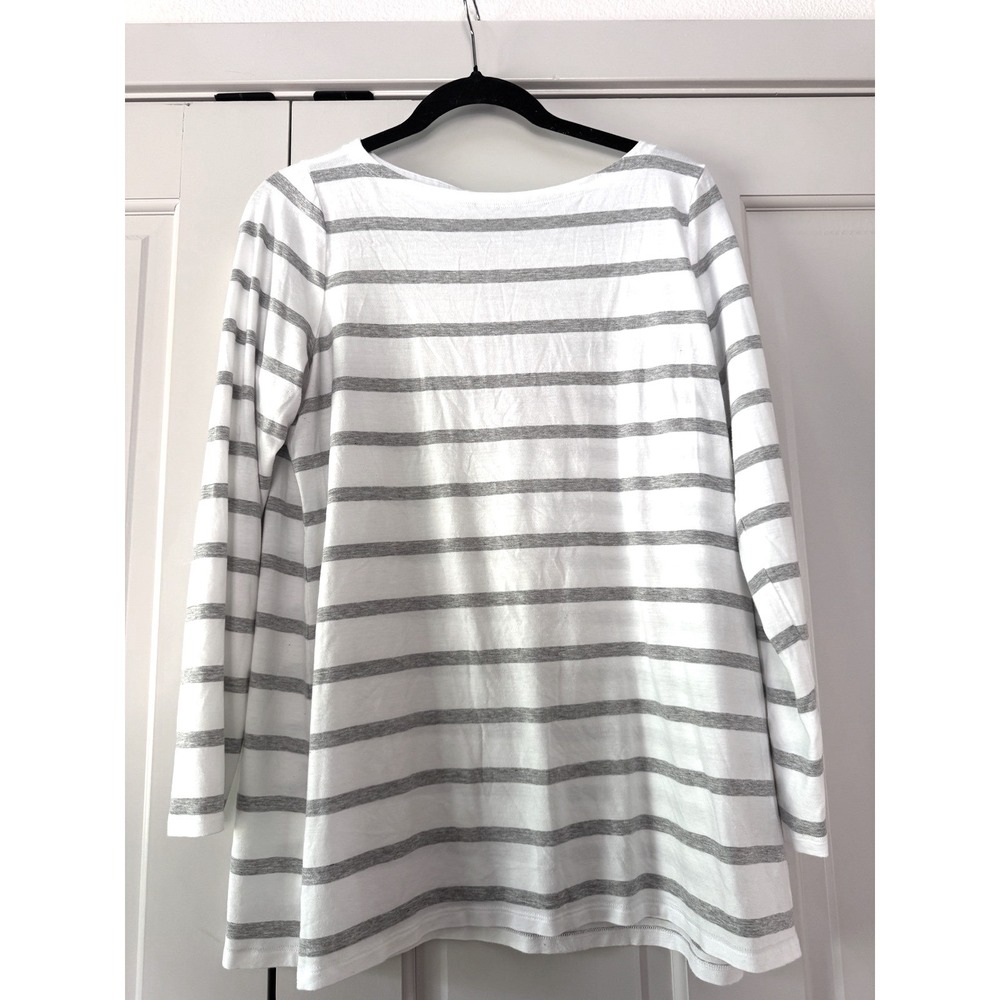 Eileen Fisher Womens Grey White Striped mid-Long Sleeve Tunic-like Top M boat
